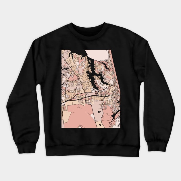 Virginia Beach Map Pattern in Soft Pink Pastels Crewneck Sweatshirt by PatternMaps